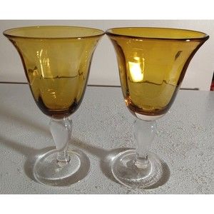 SET OF 2 Artland Iris Amber Handblown Seeded Bubble Water Goblets